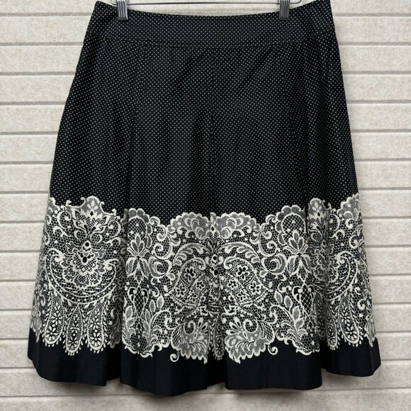 Talbots Women’s Black A-Line Skirt 6P Lace Trim Polka Dot Side Zip - Picture 2 of 7